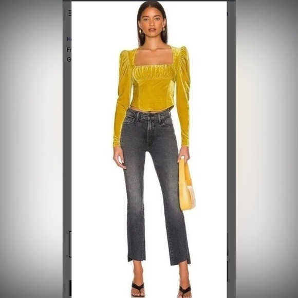 NWT Free People Hold Me Puff Sleeve Velvet Top in glistening gold - Picture 4 of 5